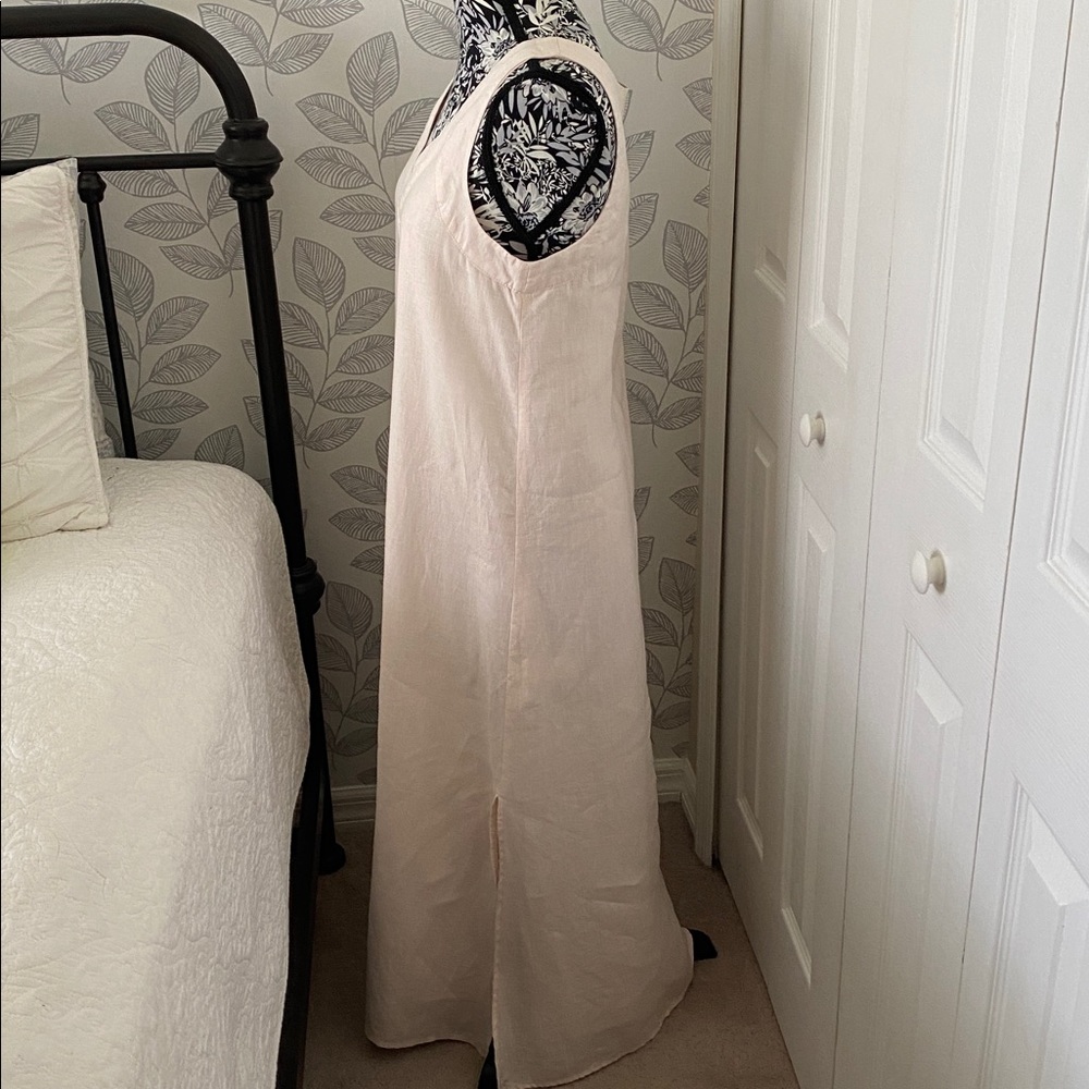 DKNY Pure women's linen maxi dress with lining & two side slits in light peach - Picture 3 of 10
